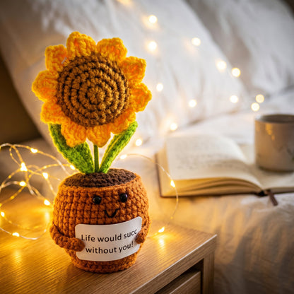 Your New Favorite Desk Buddy: Handmade Crochet Sunflower That Brings Sunshine Forever – No Watering Required!
