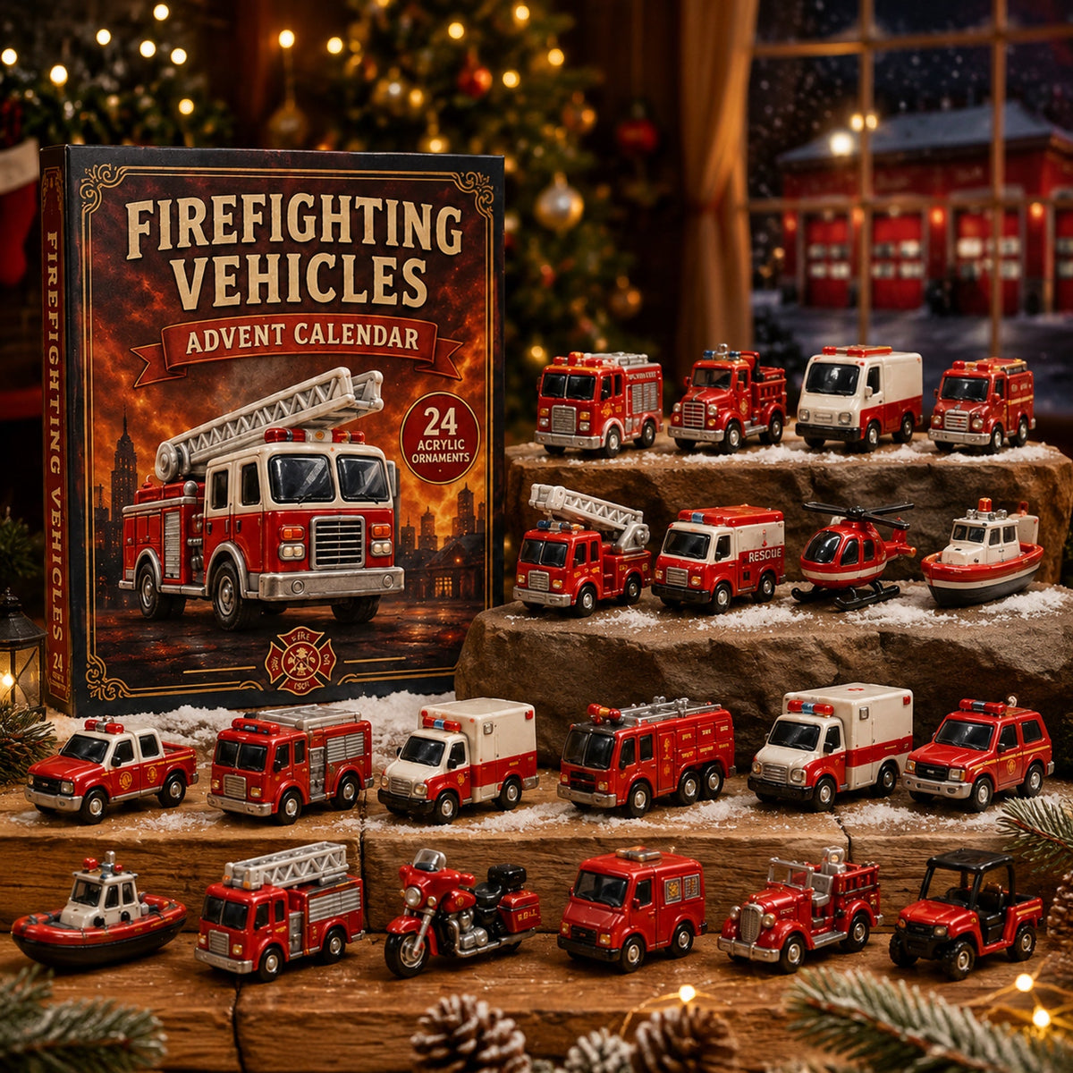 Firefighting Vehicles Advent Calendar 2026 - 24-Day Festive Countdown, Acrylic Charms Blind Box