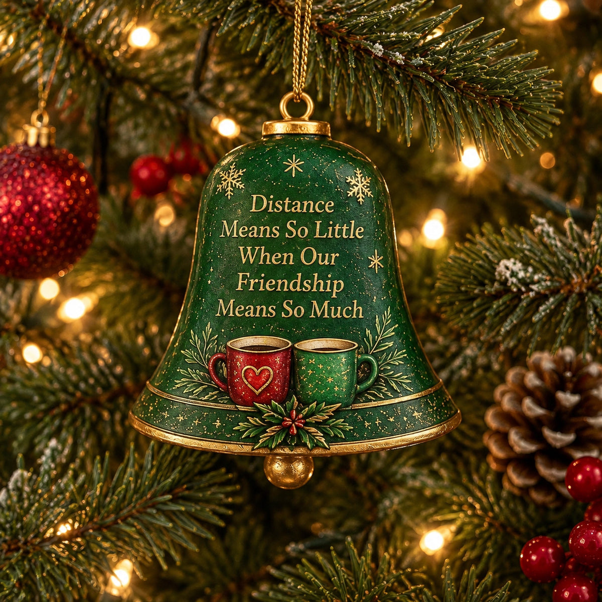 🔔 Sentimental Christmas Bell Ornament – 3D Keepsake with Gold Accents & Heartfelt Verse