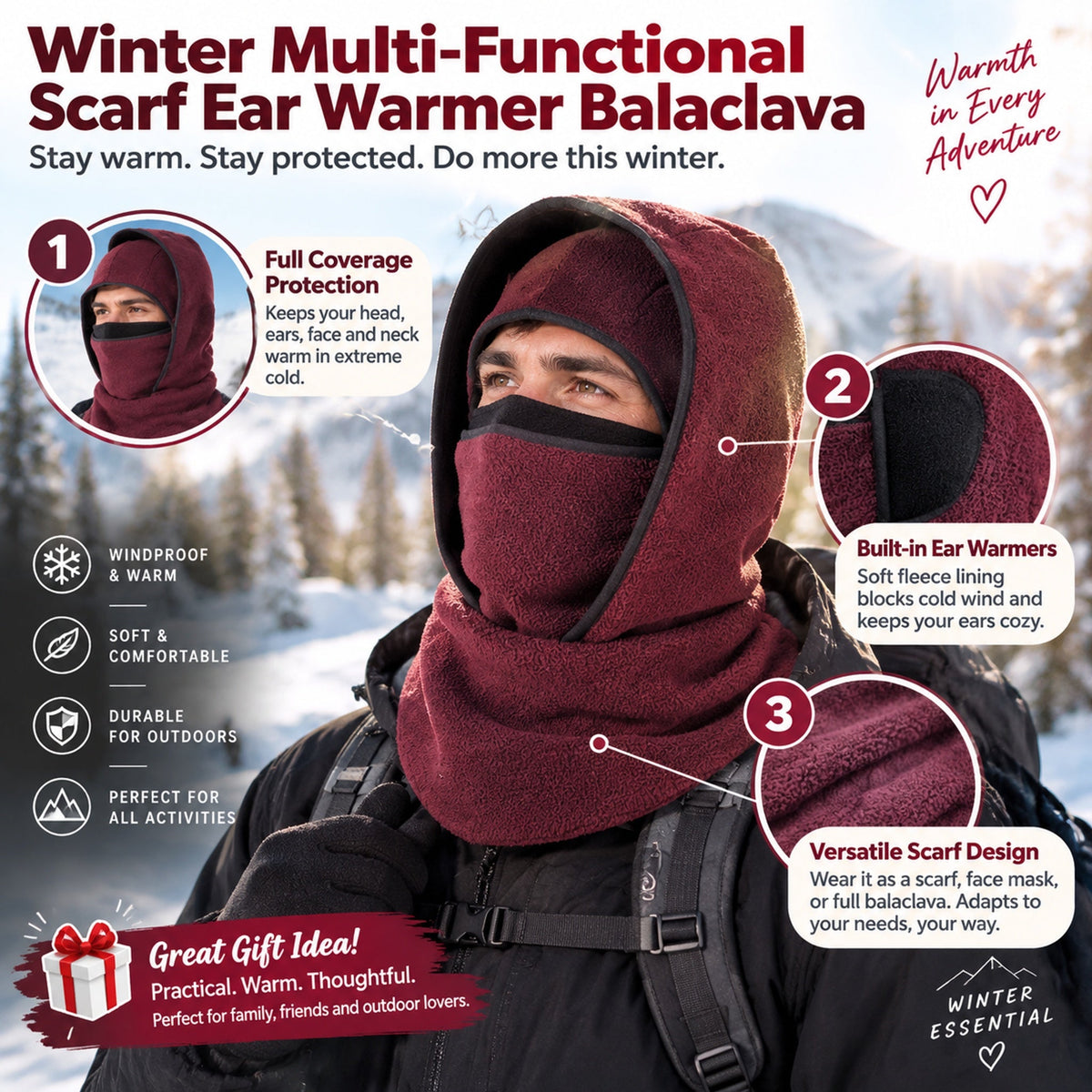⏳LAST DAY SALE 50% OFF!!❄️Winter All-In-One Scarf Ear Cover Warm Balaclava