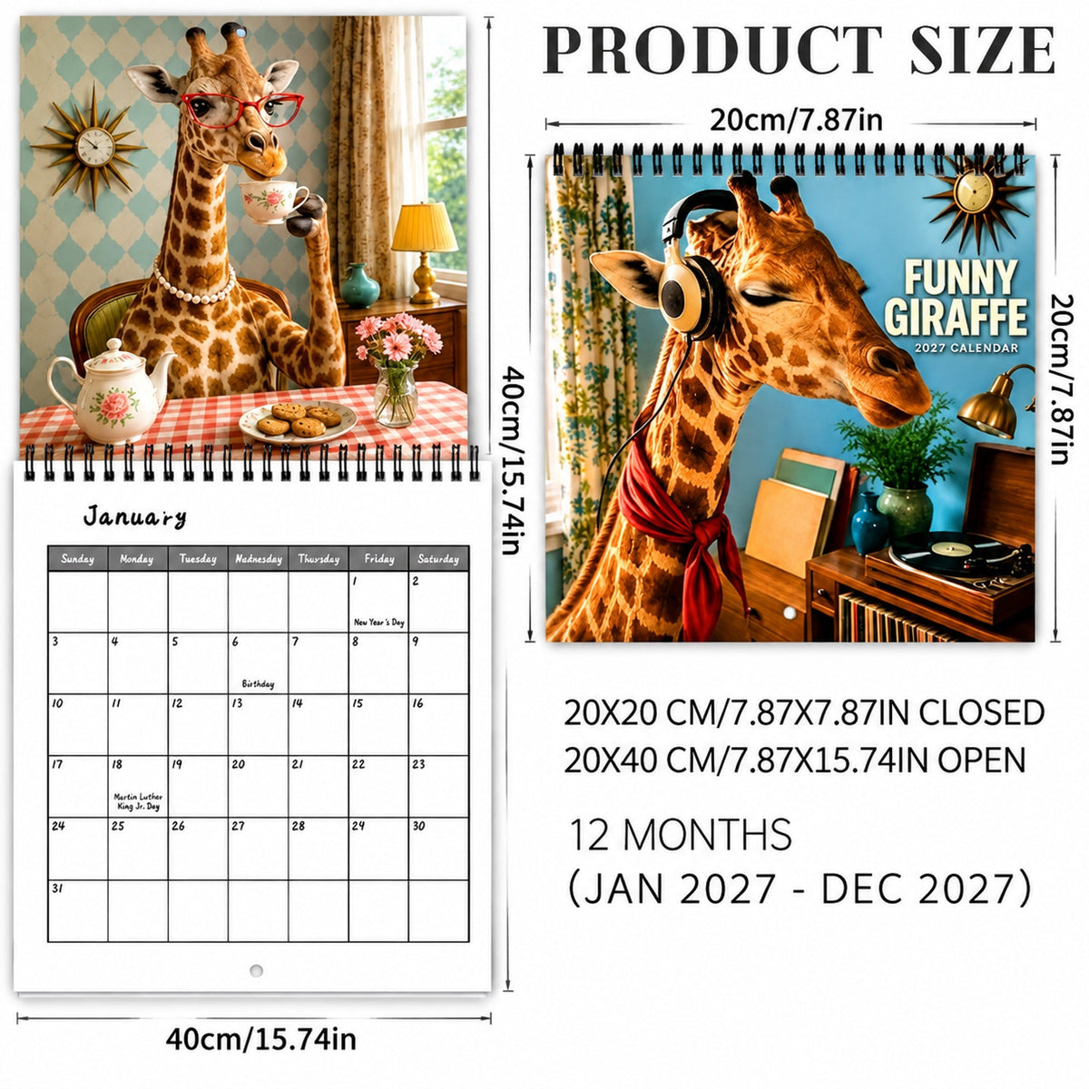🦒 Funny Giraffe 2027 Wall Calendar – Music, Sass & Long-Necked Charm