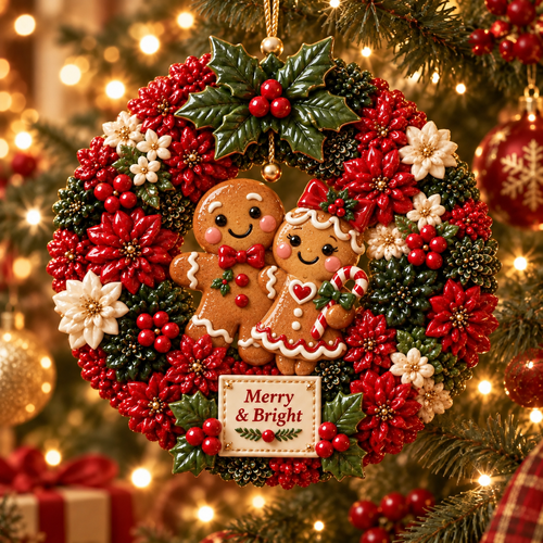 Merry & Bright Christmas Wreath Ornament