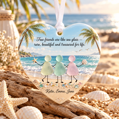 💕 Personalized Sea Glass Friendship Heart Ornament