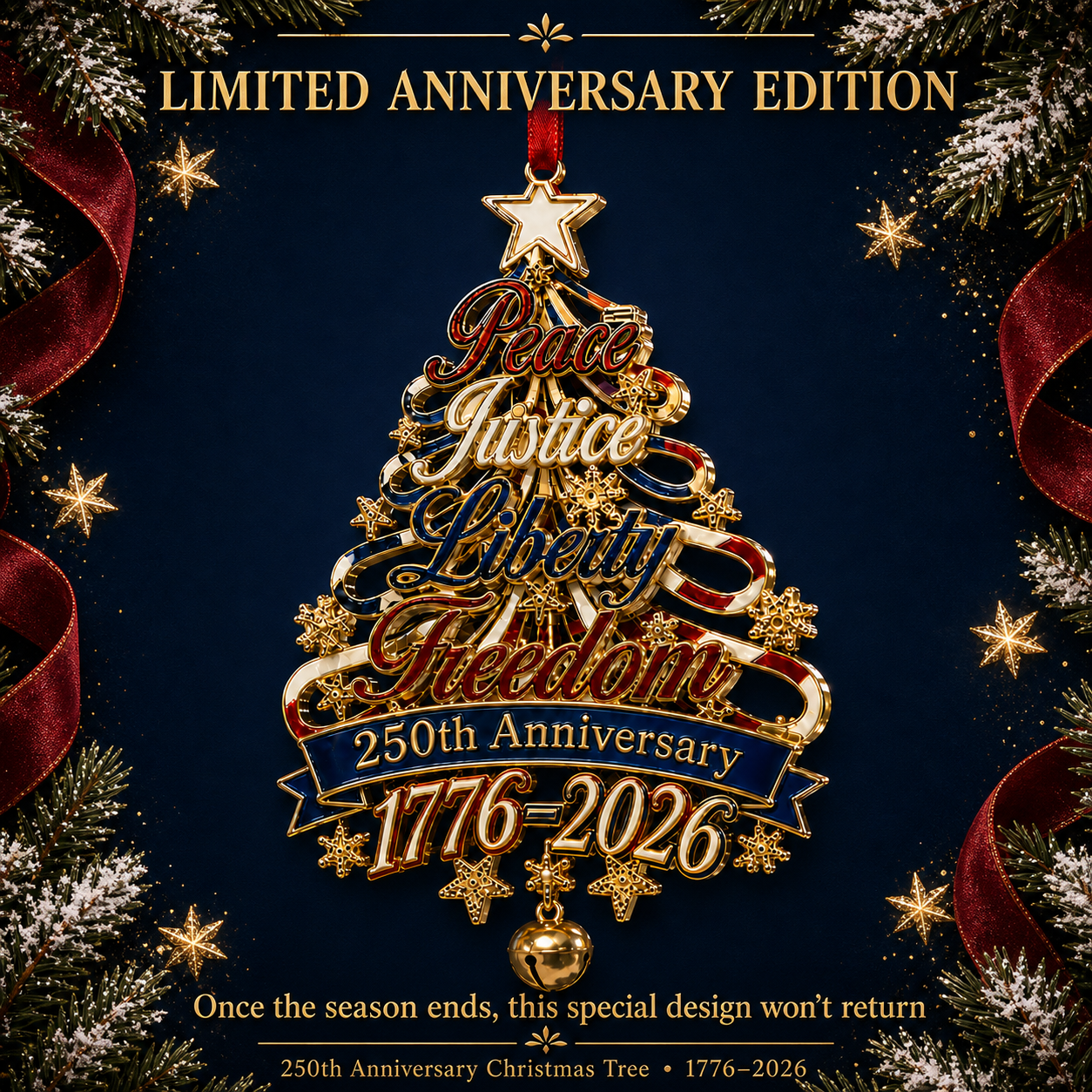 🎄✨ 250th Anniversary Patriotic Christmas Tree Ornament