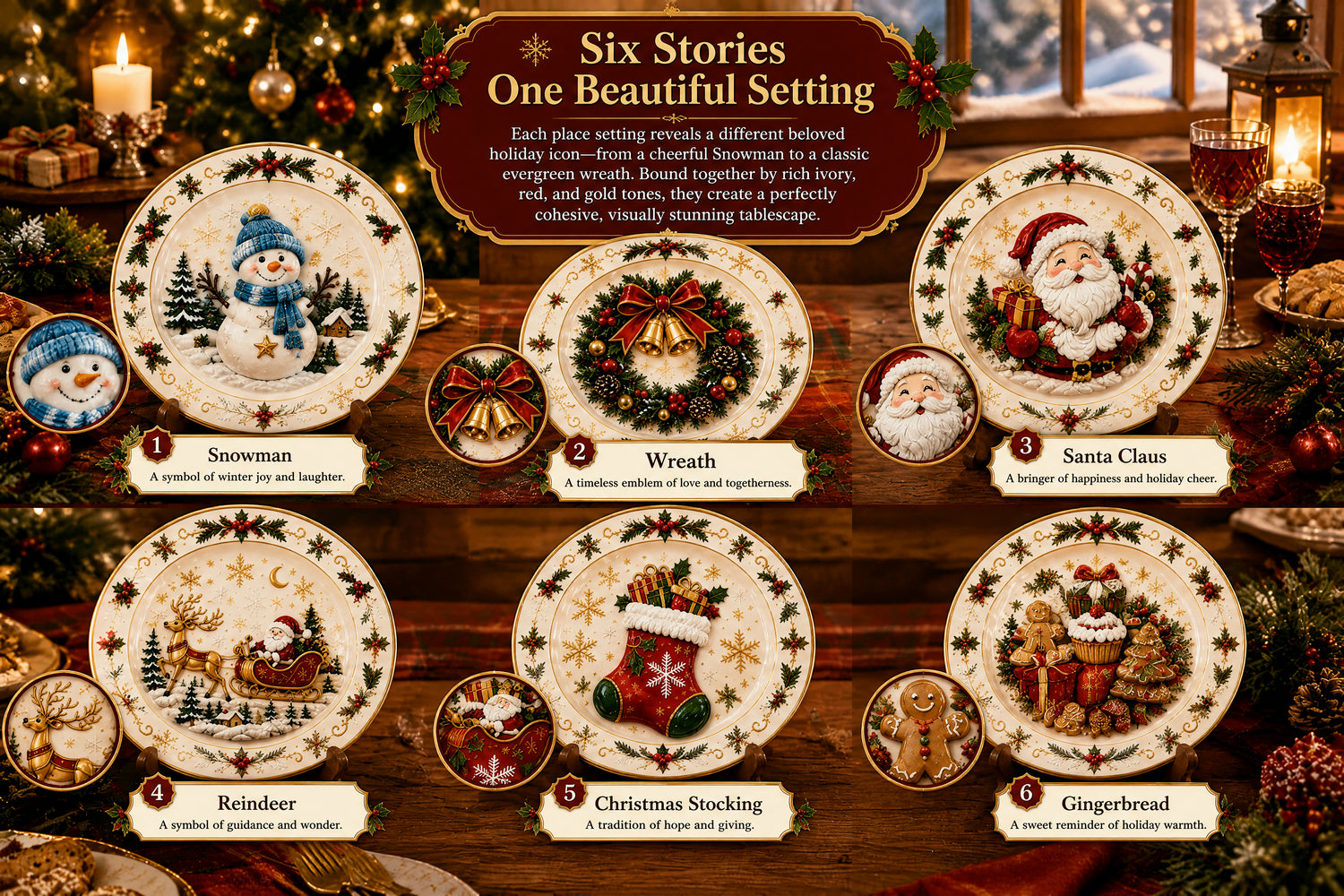 Holiday pastries and appetizers on festive plates
