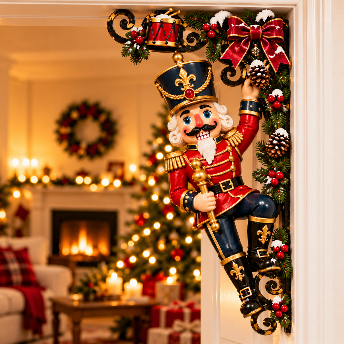 🎁 Look Who's Climbing Your Doorway! – Christmas Nutcracker Corner Decor