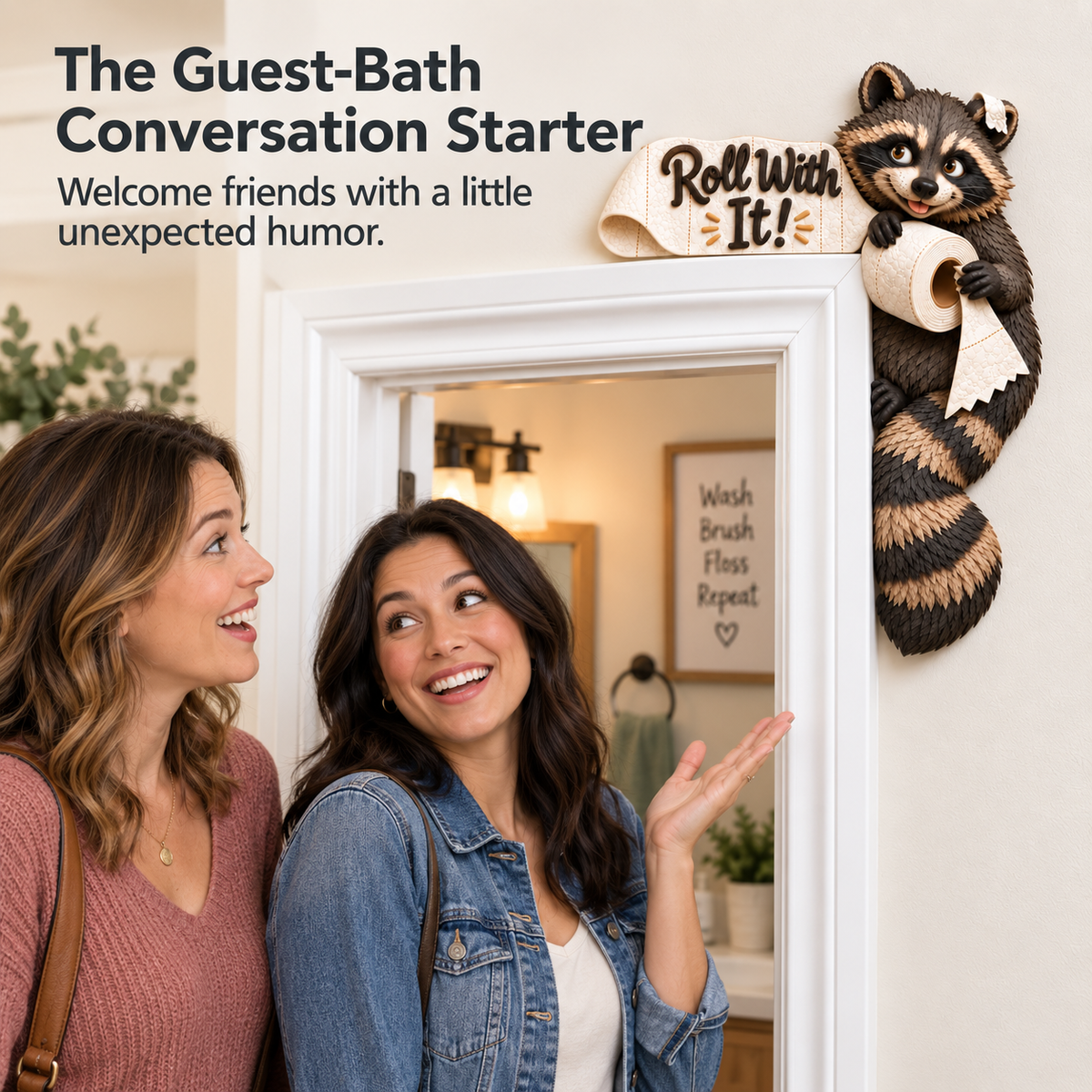 “Roll With It” Raccoon Door Frame Corner Decor