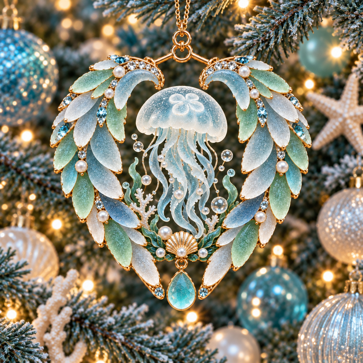 2026 Ocean Wonders Christmas Ornaments – 6-Piece Coastal Sea Life Heart Ornament Collection | Unique Christmas Tree Decorations & Gifts for Ocean Lovers