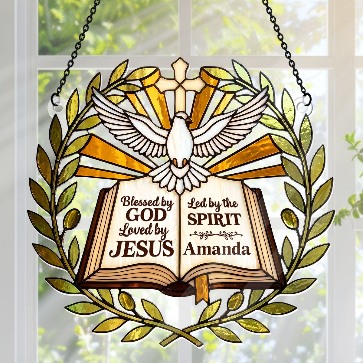 Blessed Loved Led By Holy Spirit - Personalized Acrylic Suncatcher