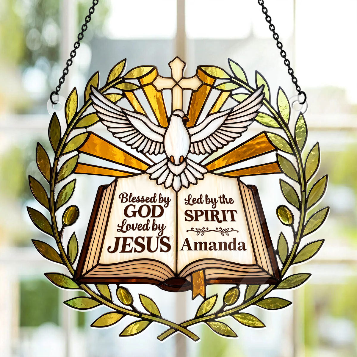 Blessed Loved Led By Holy Spirit - Personalized Acrylic Suncatcher