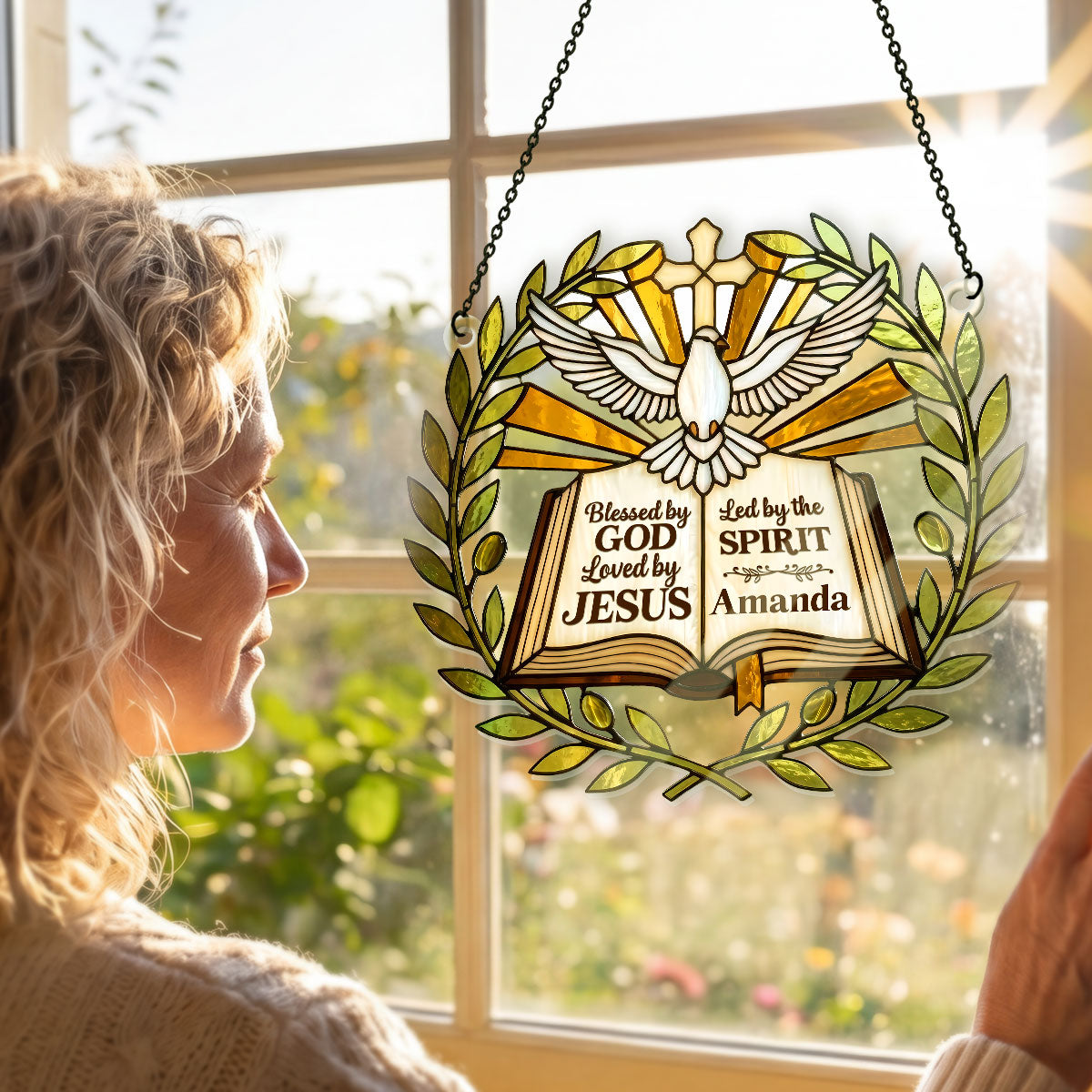 Blessed Loved Led By Holy Spirit - Personalized Acrylic Suncatcher