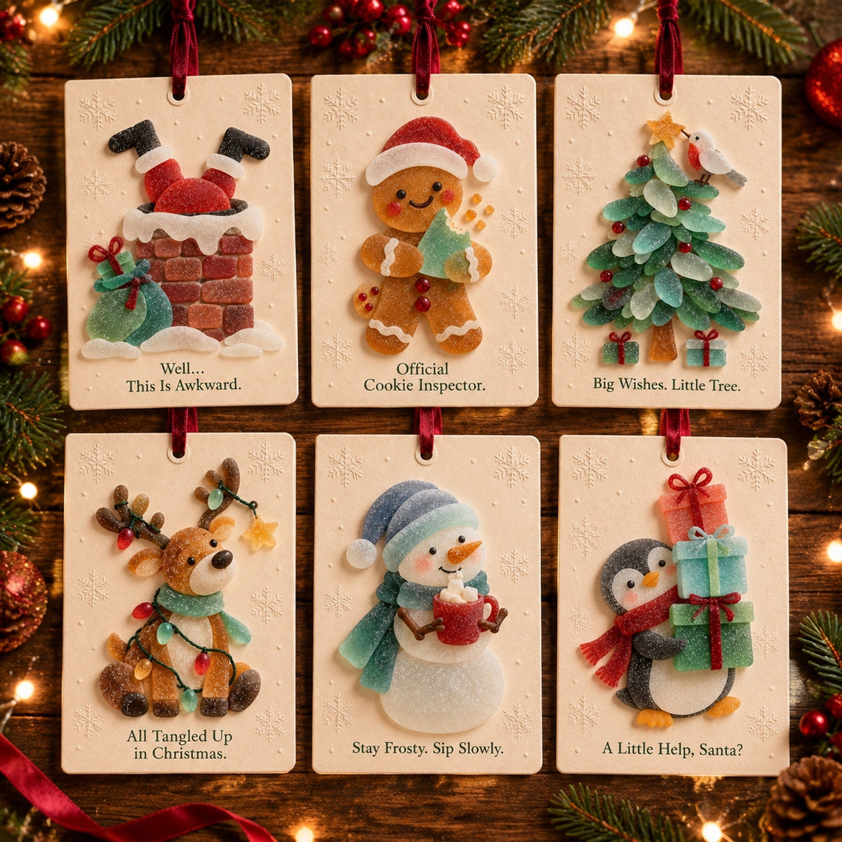 🎄 Funny Christmas Hanging Card Ornament – 6 Designs Foldable Greeting Card ✨❤️