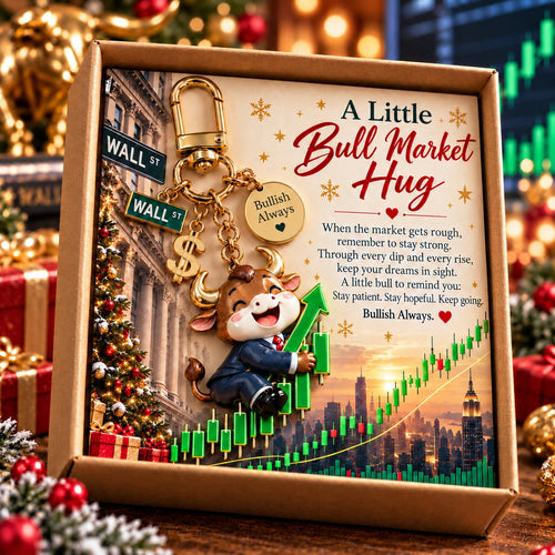 🐂📈 A Little Bull Market Hug – Inspirational Bull Keychain Gift Set for Stock Traders & Investors 🎁