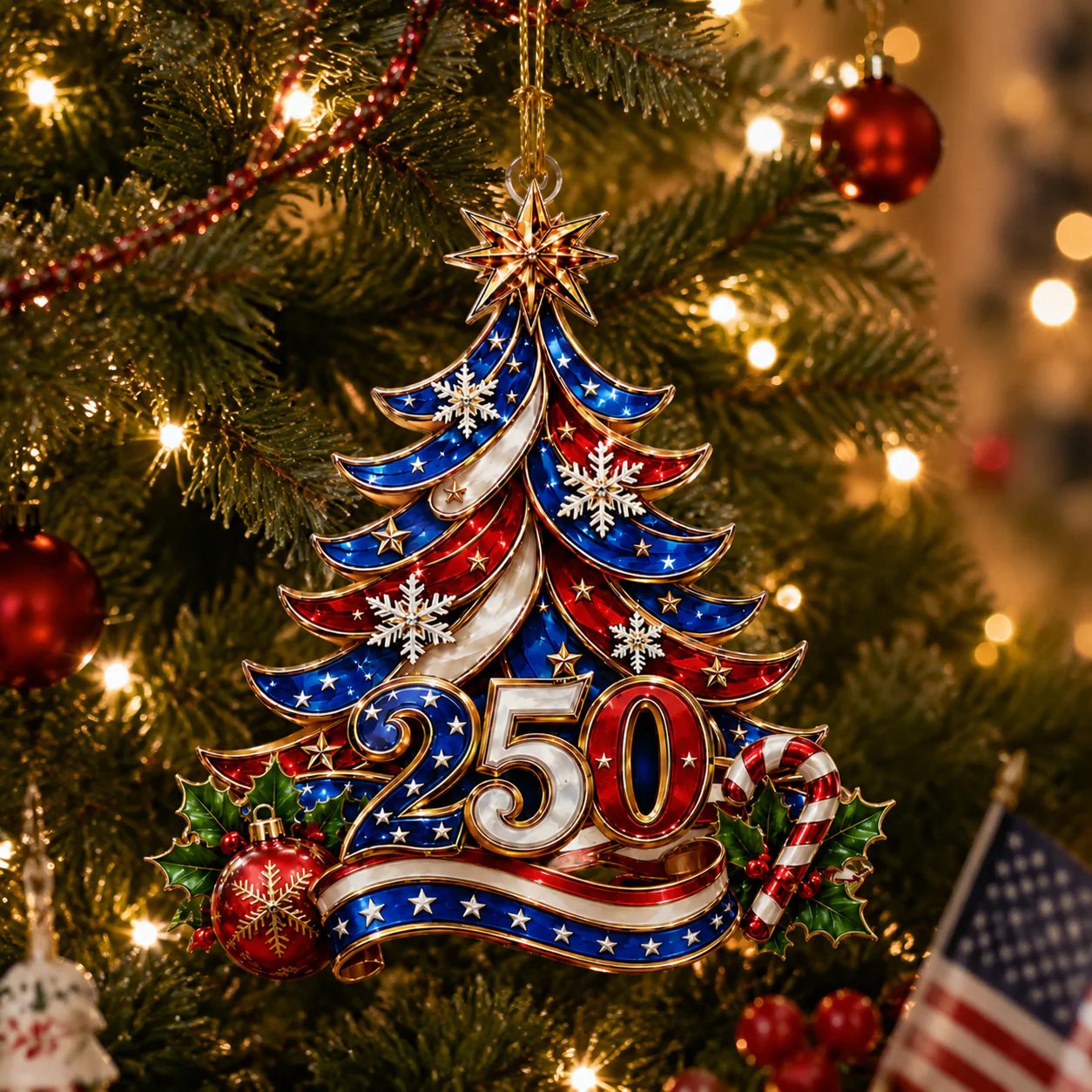 🔥Limited Time 50% OFF🎄 US 250th Anniversary Christmas Ornament, 7 Vintage American Flag Styles