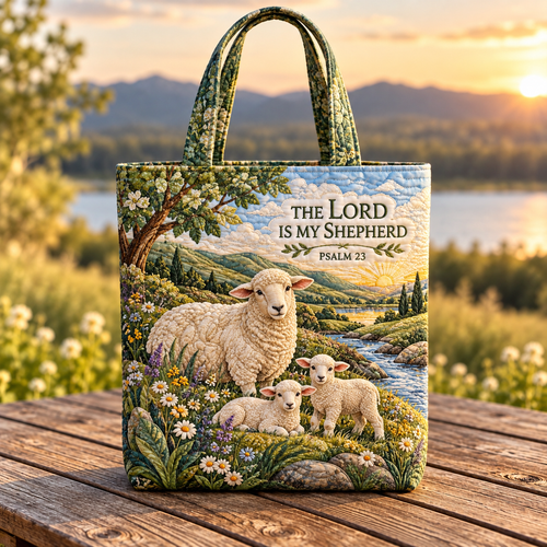 🐑 Psalm 23 Quilt-Inspired Tote Bag