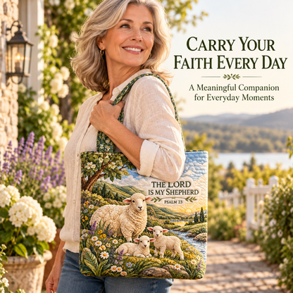 🐑 Psalm 23 Quilt-Inspired Tote Bag