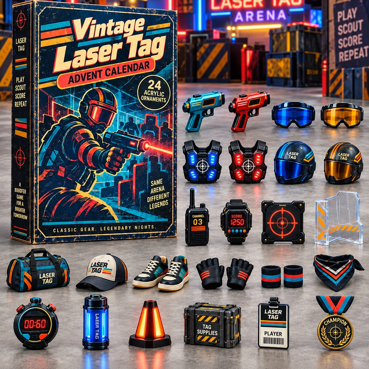 Vintage Laser Tag Advent Calendar 2026 - 24-Day Festive Countdown, Acrylic Charms Blind Box