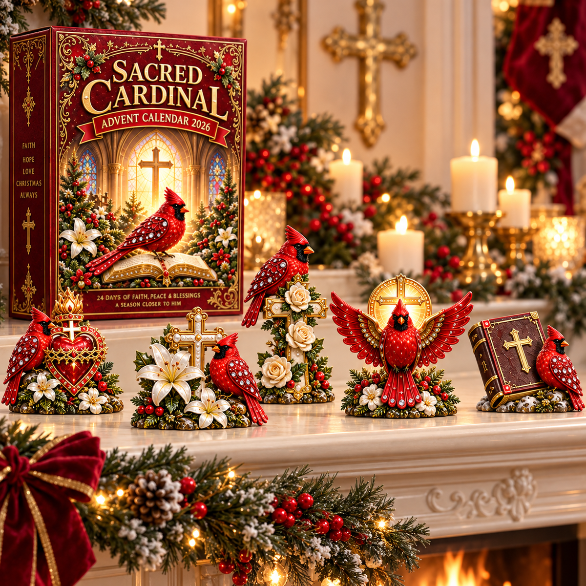 🔥Sacred Cardinal Advent Calendar 2026 – 24 Christian Keepsake Figurines of Faith, Hope & Christmas Blessings.
