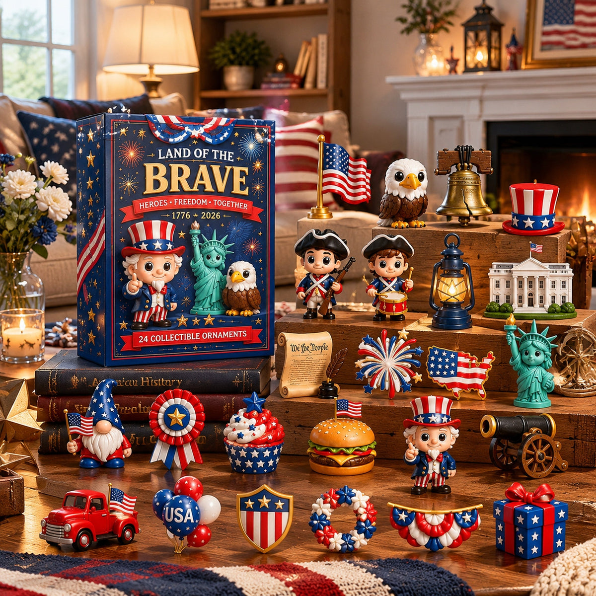 250 Years of American Spirit Acrylic Ornaments Advent Calendar, 24Pcs Patriotic Hanging Decor Gift Box