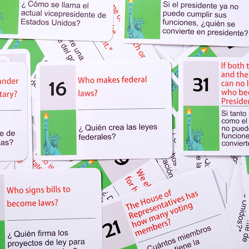 U.S. Civics Test Bilingual Flash Cards - English/Spanish