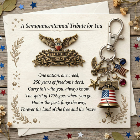 🇺🇸 Semiquincentennial Tribute Set: Card + Lapel Pin + Keychain