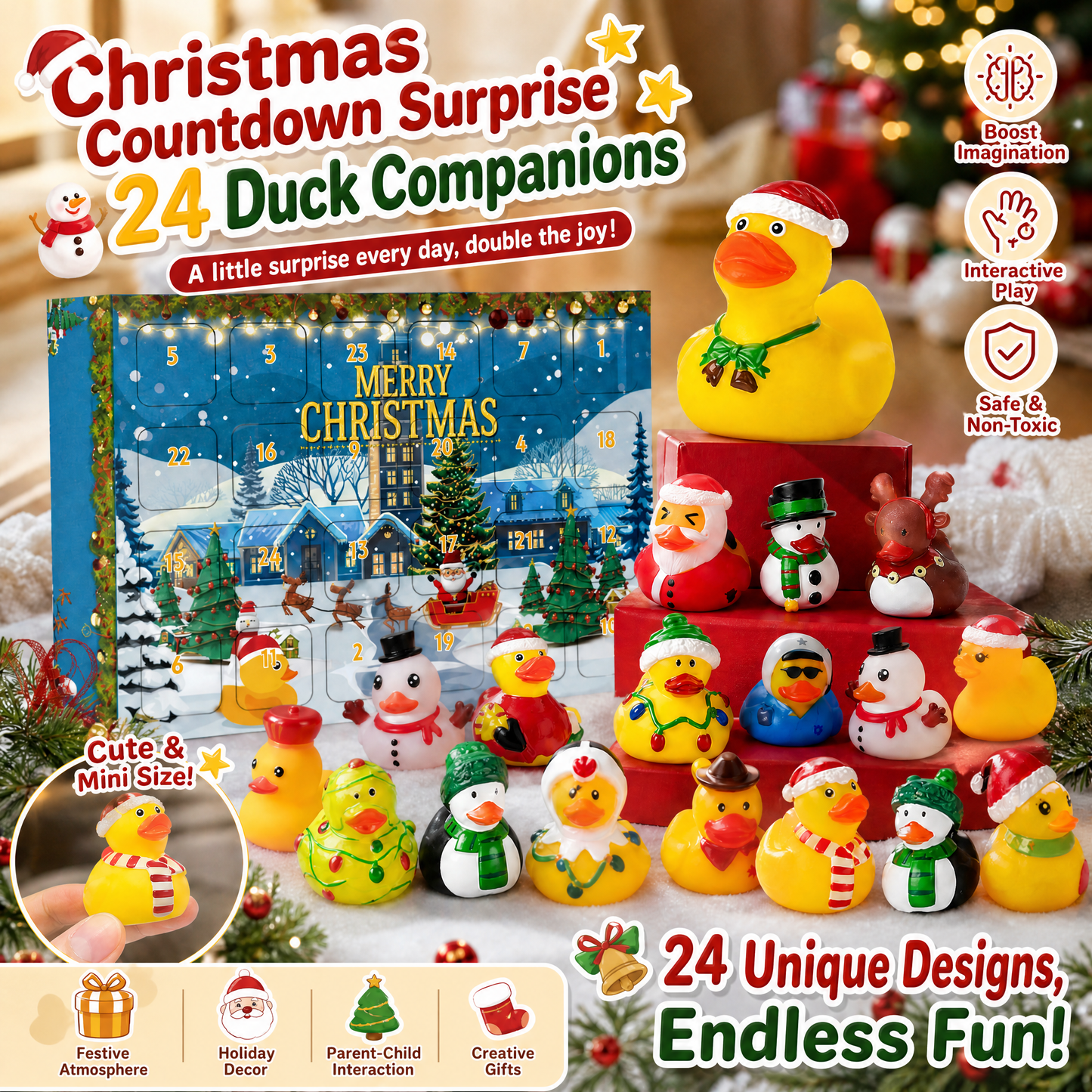 🎅24 Pcs Countdown Christmas Rubber Ducks Advent Calendar