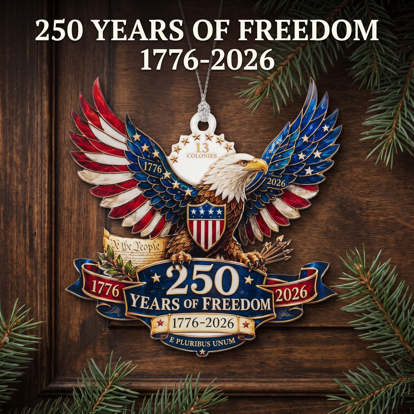 1776–2026 Freedom Eagle Christmas Ornament