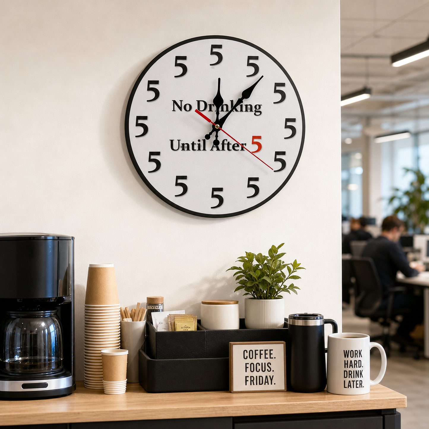 Funny "No Drinking Until After 5" Round Wall Clock