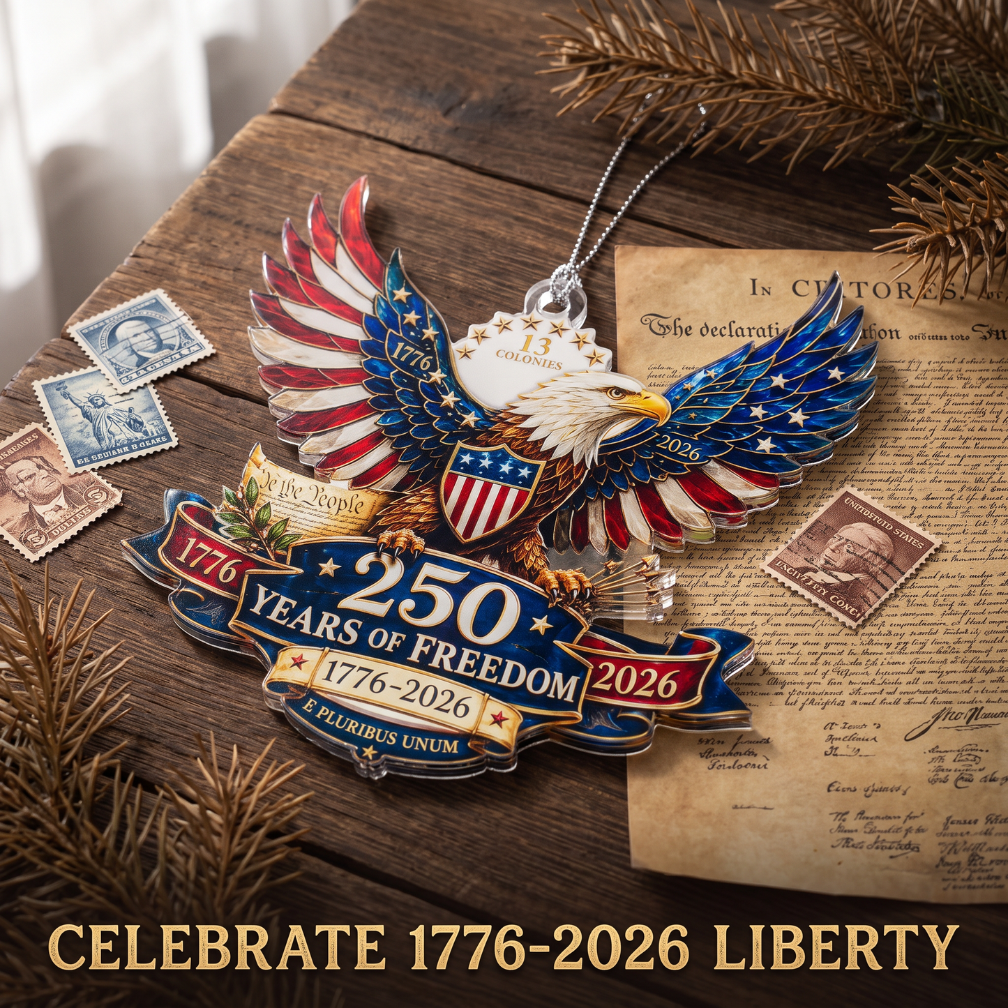 1776–2026 Freedom Eagle Christmas Ornament