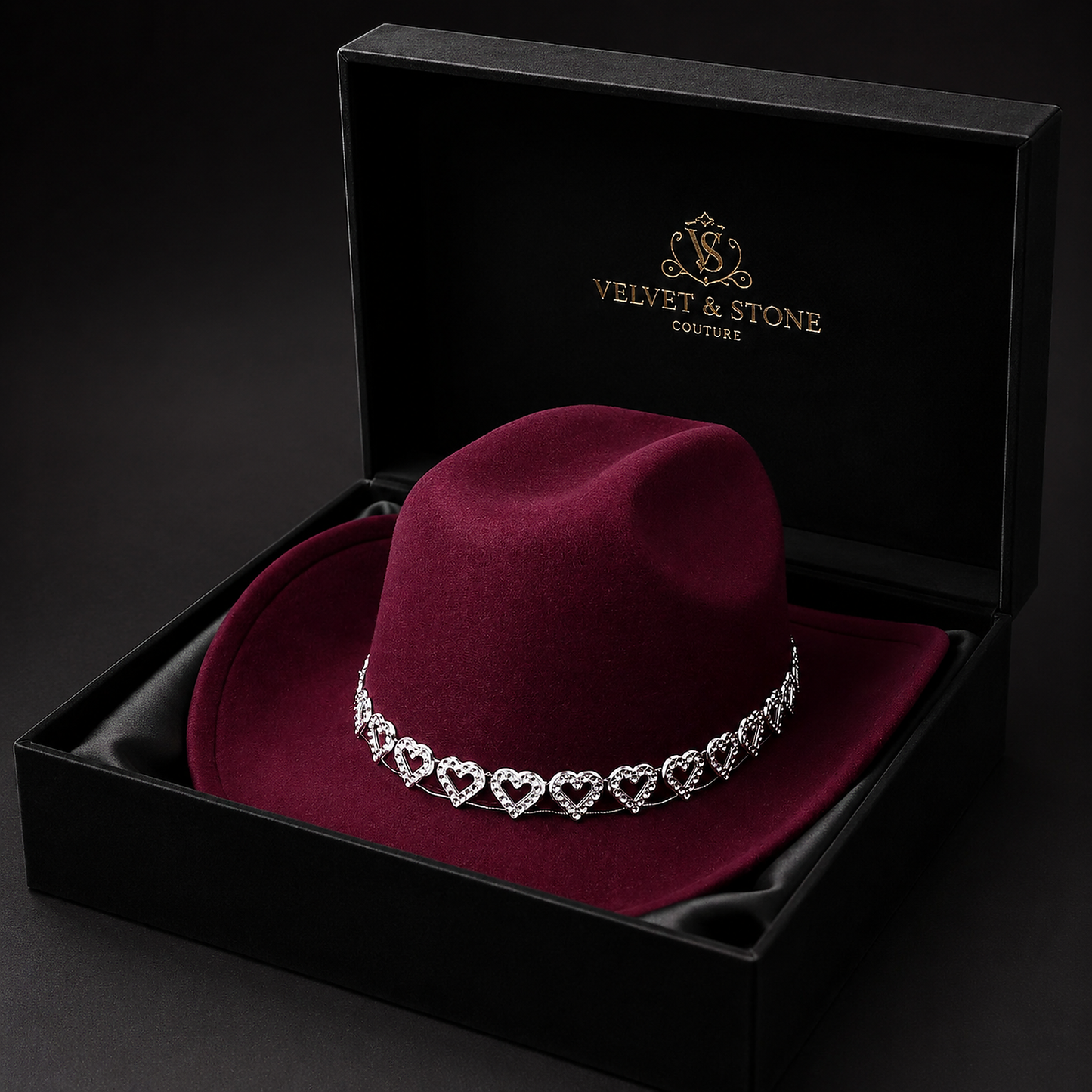Women's Classic Wide Brim Western Cowboy Hat with Heart Chain