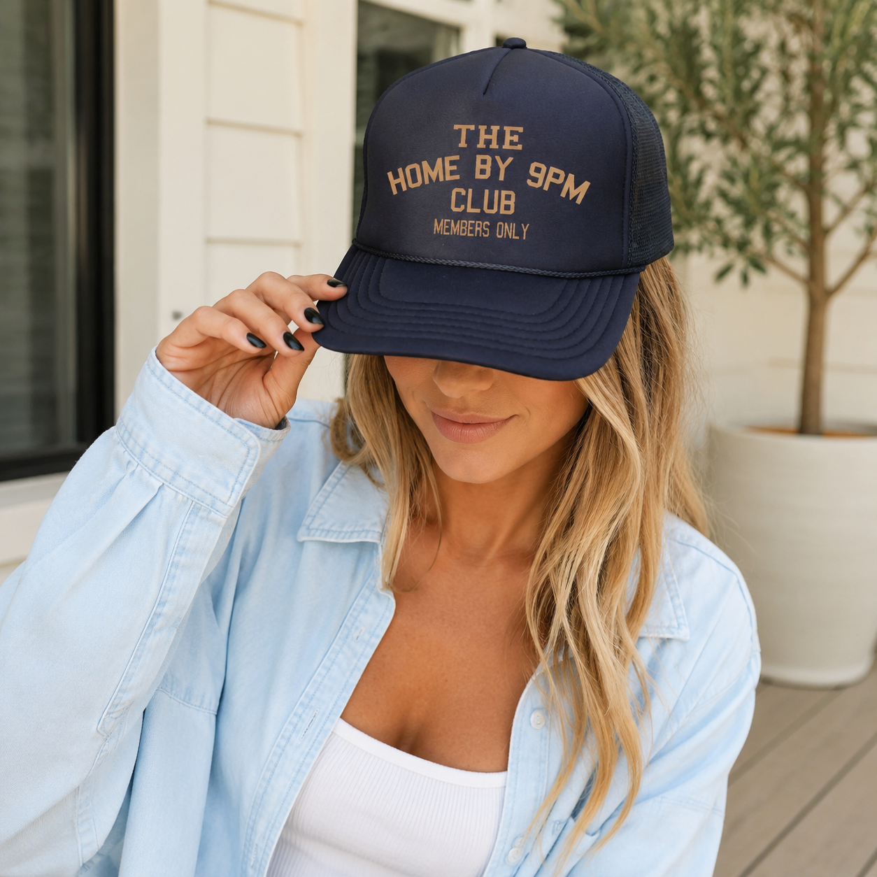 🧢 “THE HOME BY 9PM CLUB” Trucker Hat — Members Only Energy