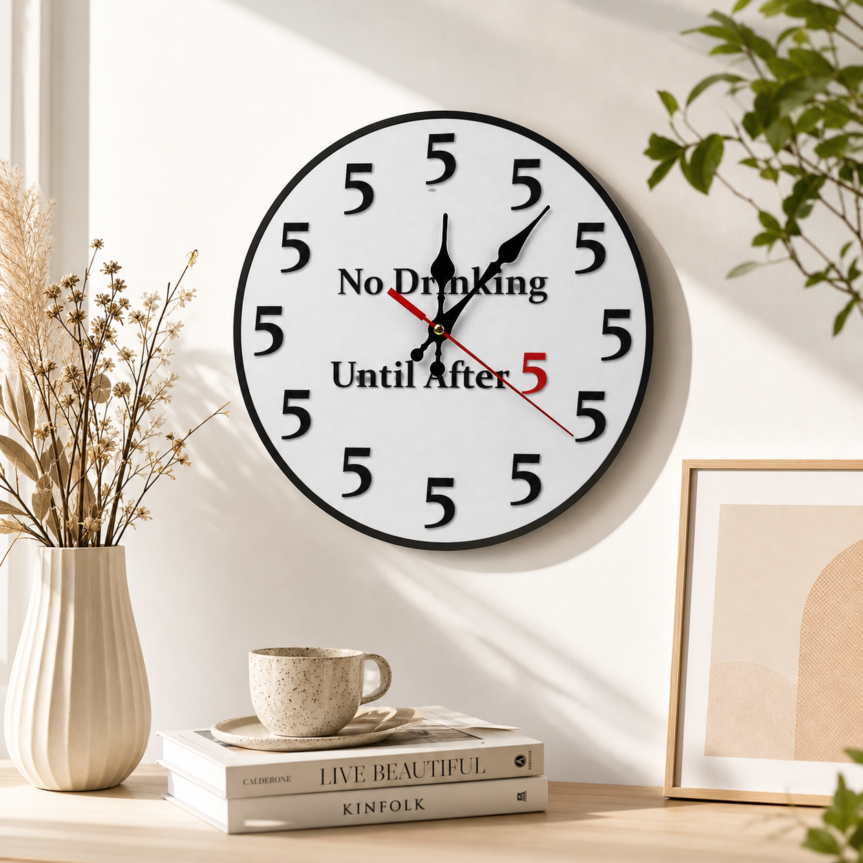 Funny "No Drinking Until After 5" Round Wall Clock