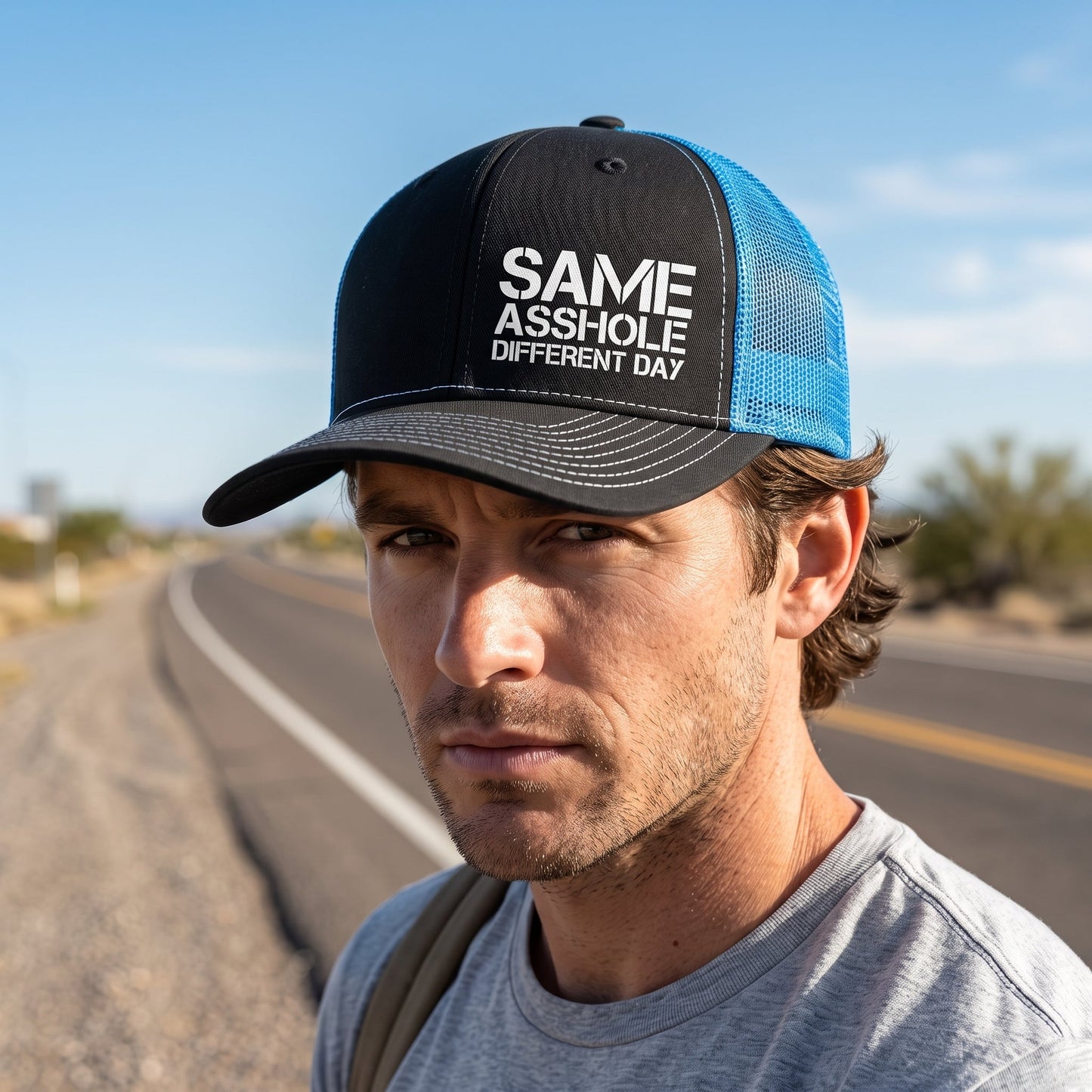 Funny Same Asshole Different Day Embroidered Trucker Hat