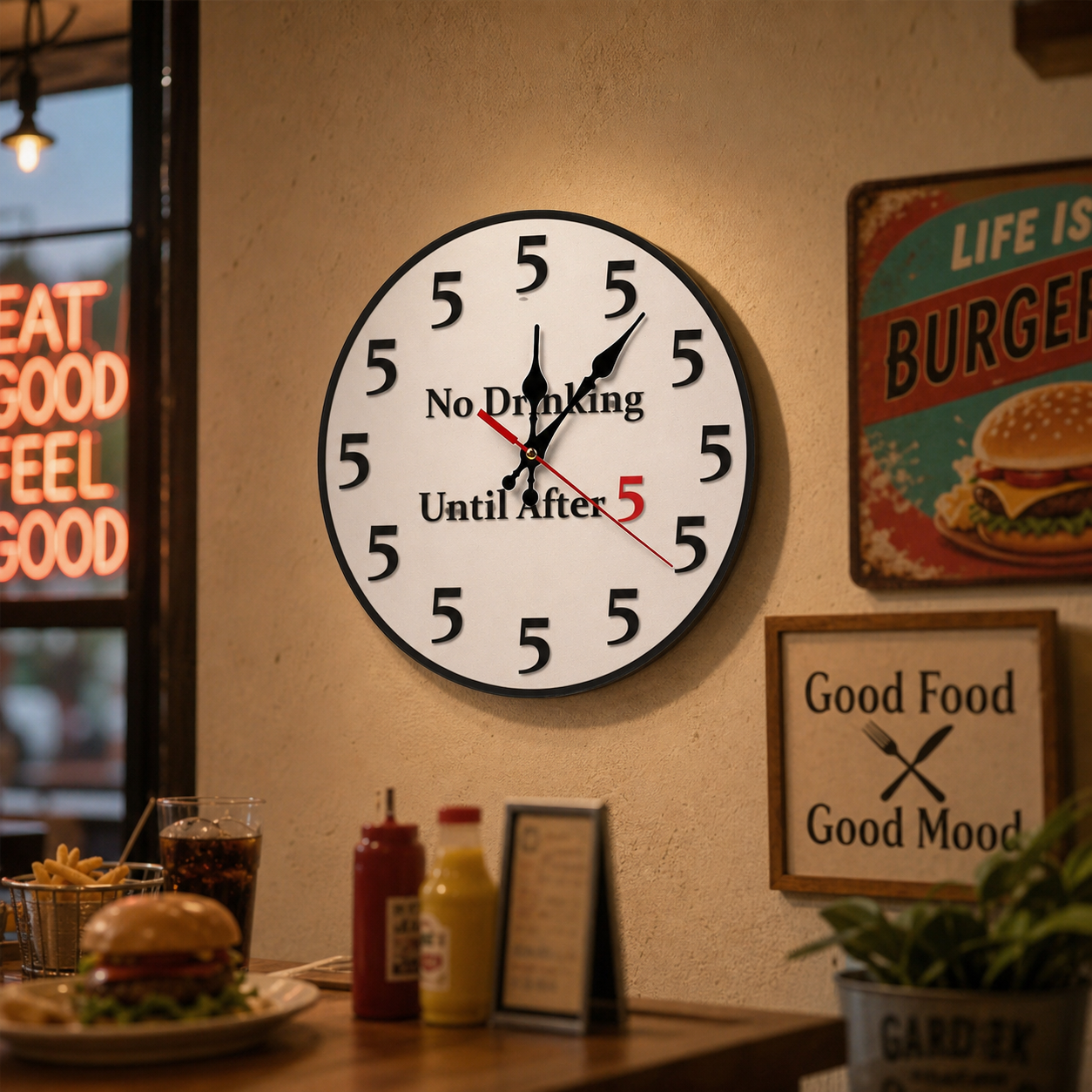 Funny "No Drinking Until After 5" Round Wall Clock