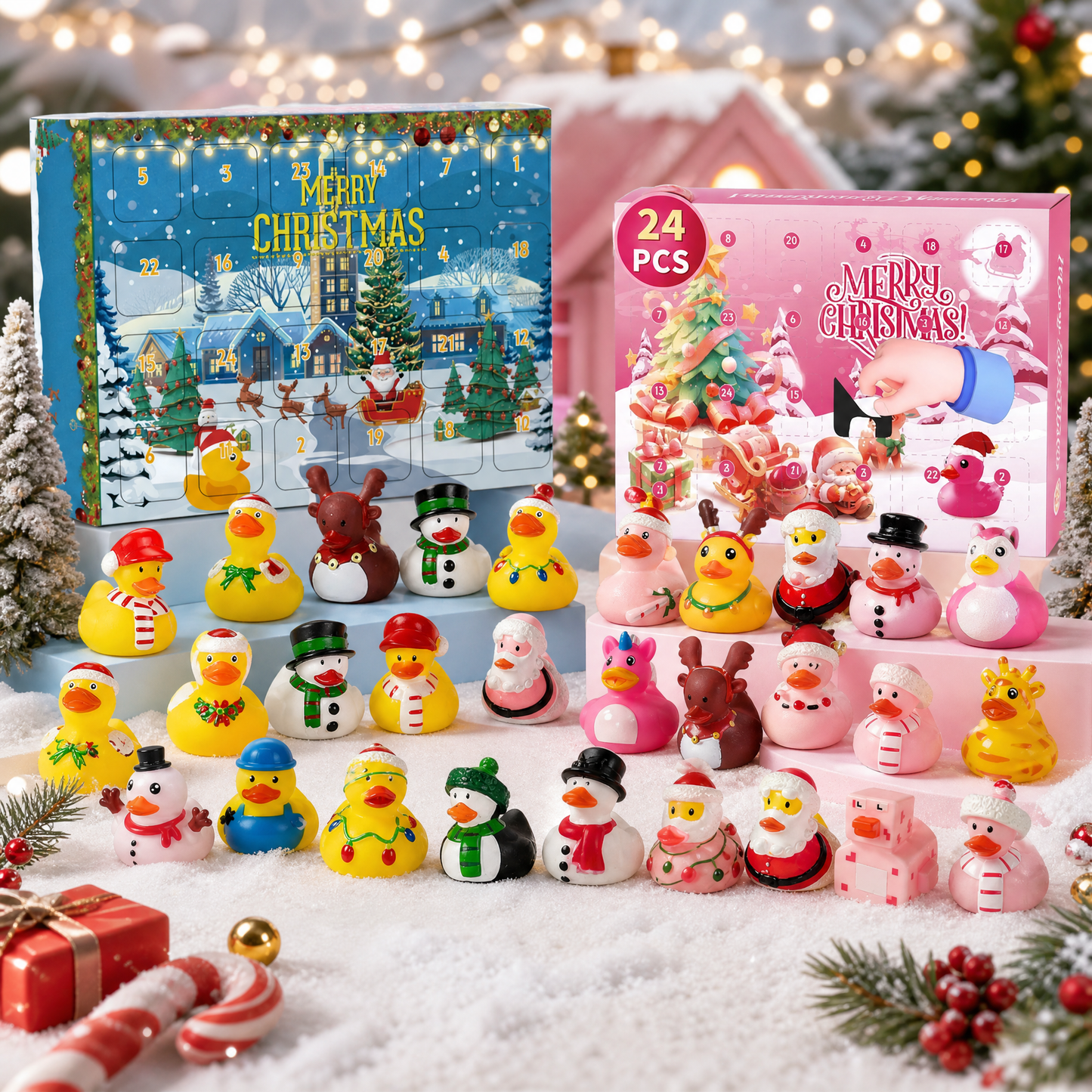 🎅24 Pcs Countdown Christmas Rubber Ducks Advent Calendar