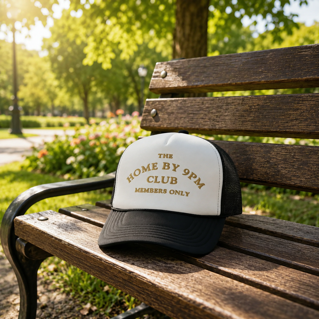 🧢 “THE HOME BY 9PM CLUB” Trucker Hat — Members Only Energy