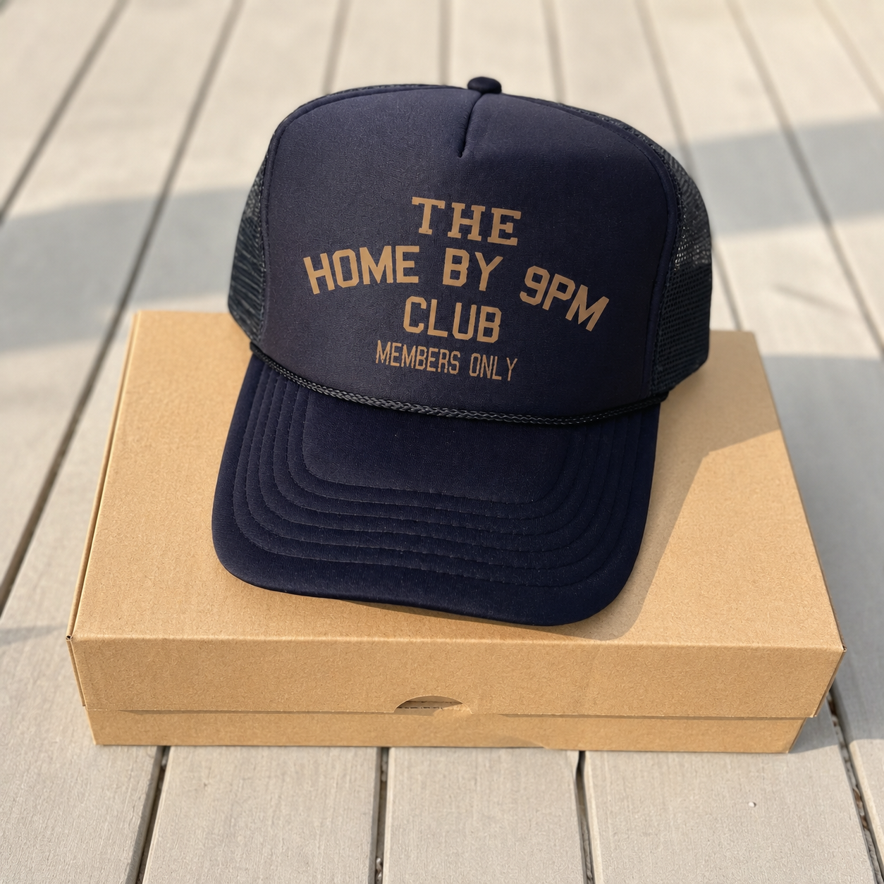 🧢 “THE HOME BY 9PM CLUB” Trucker Hat — Members Only Energy