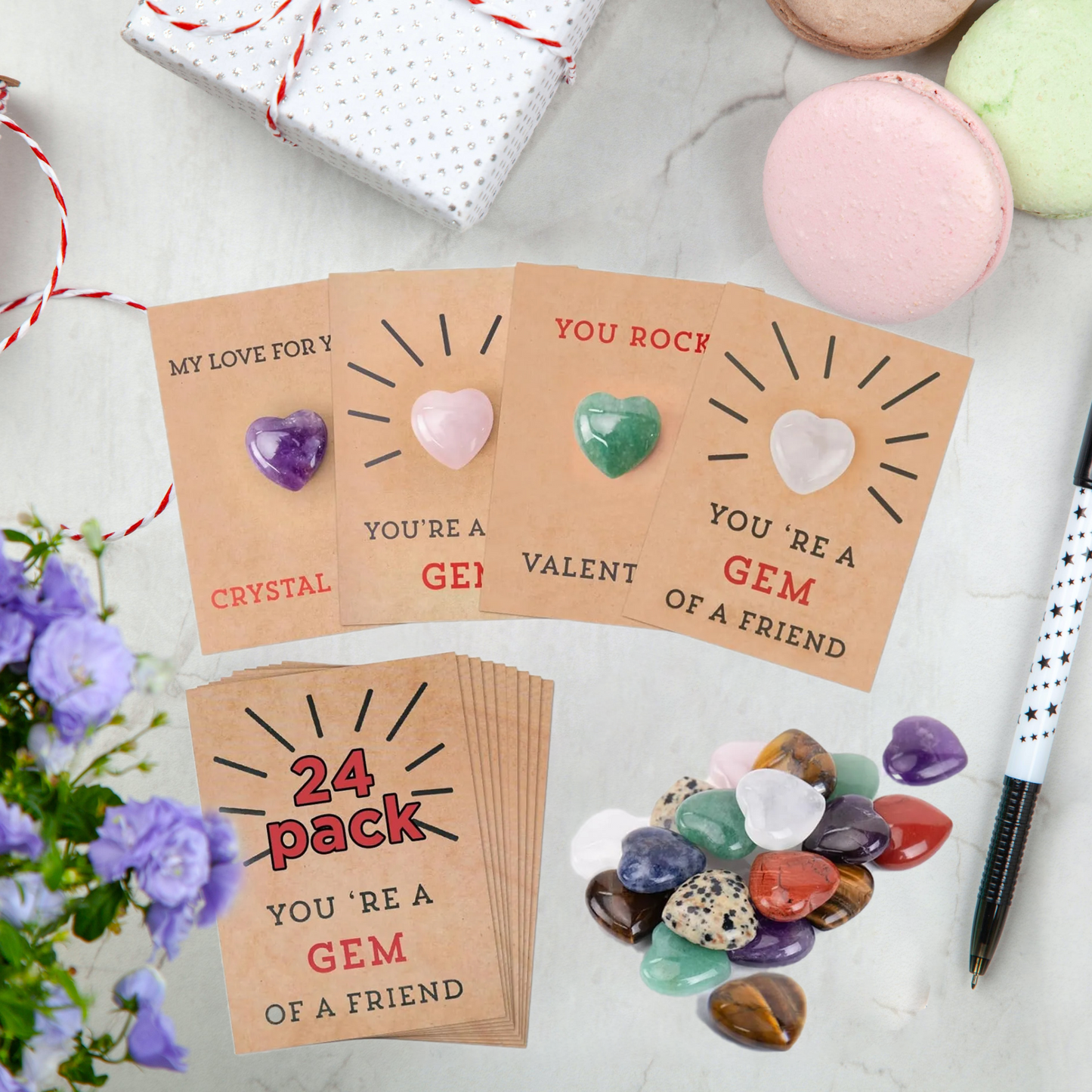❤24 Pack Valentines Cards with Heart